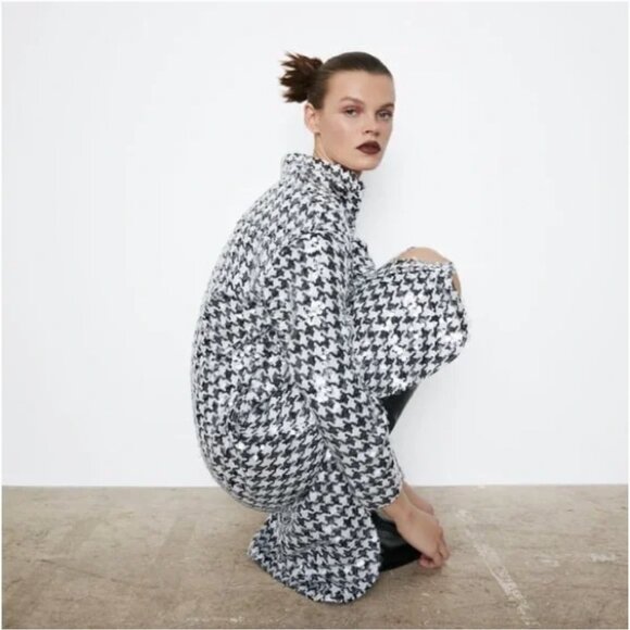 LIMITED EDITION Zara Houndstooth Sequin Overshirt Size S NEW WITH TAG! - Picture 9 of 12